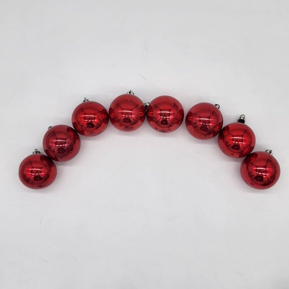Set of 8 Vintage Mercury Glass Ball Christmas Ornaments Fantasia Poland Red - Picture 4 of 5